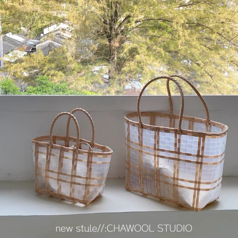 2025 Summer Woven Tote Basket Bag for Women Beach Straw Shoulder Bag