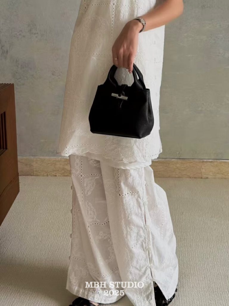 MBH Top-Grain Sheepskin Bamboo Knot Basket Tote Bag