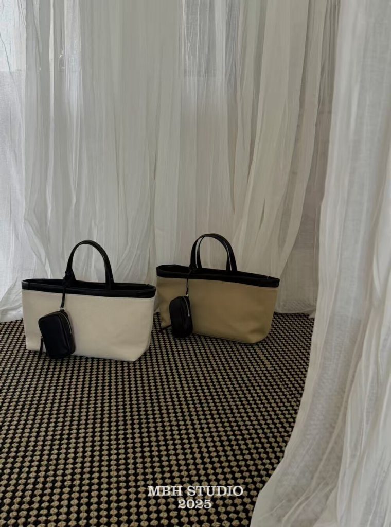 MBH Niche Design Top Layer Cowhide and Canvas Sailing Tote Bag with Pouch