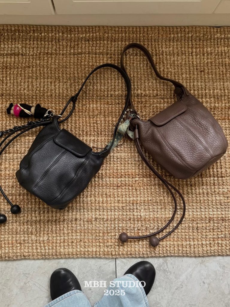 MBH Top Grain Bubble Texture Sheepskin Pumpkin Bag Retro Lazy Bucket Bag Large Capacity Shoulder Bag