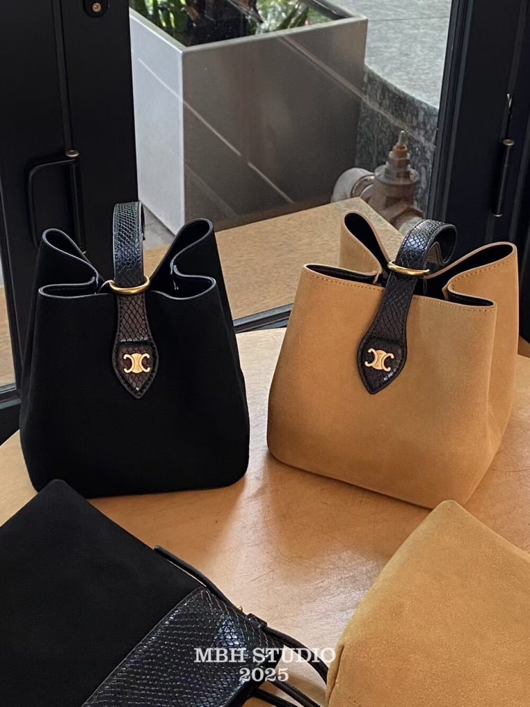 MBH Black Swan Bucket Bag Top Layer Cow Leather Luxury Niche Design Handbag with Storage Bag