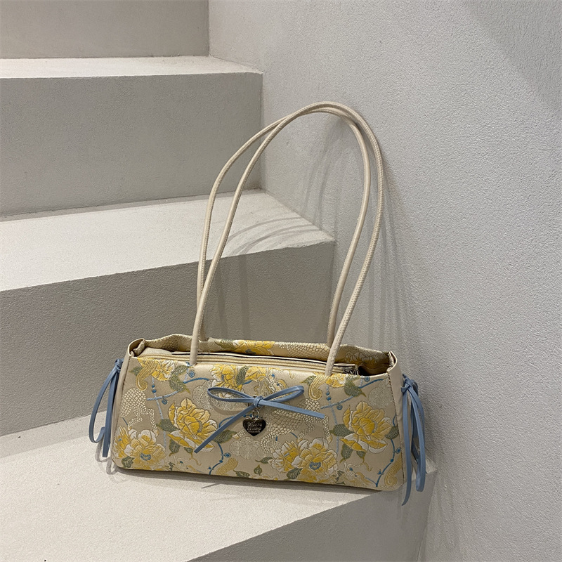 2025 New Chinese Style Bow Lace Color Block Women's Underarm Shoulder Bag