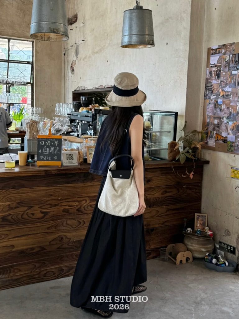 MBH Cotton Linen and Leather Embroidered Tote Bag Large Capacity Casual Shoulder Crossbody Handbag with Strap